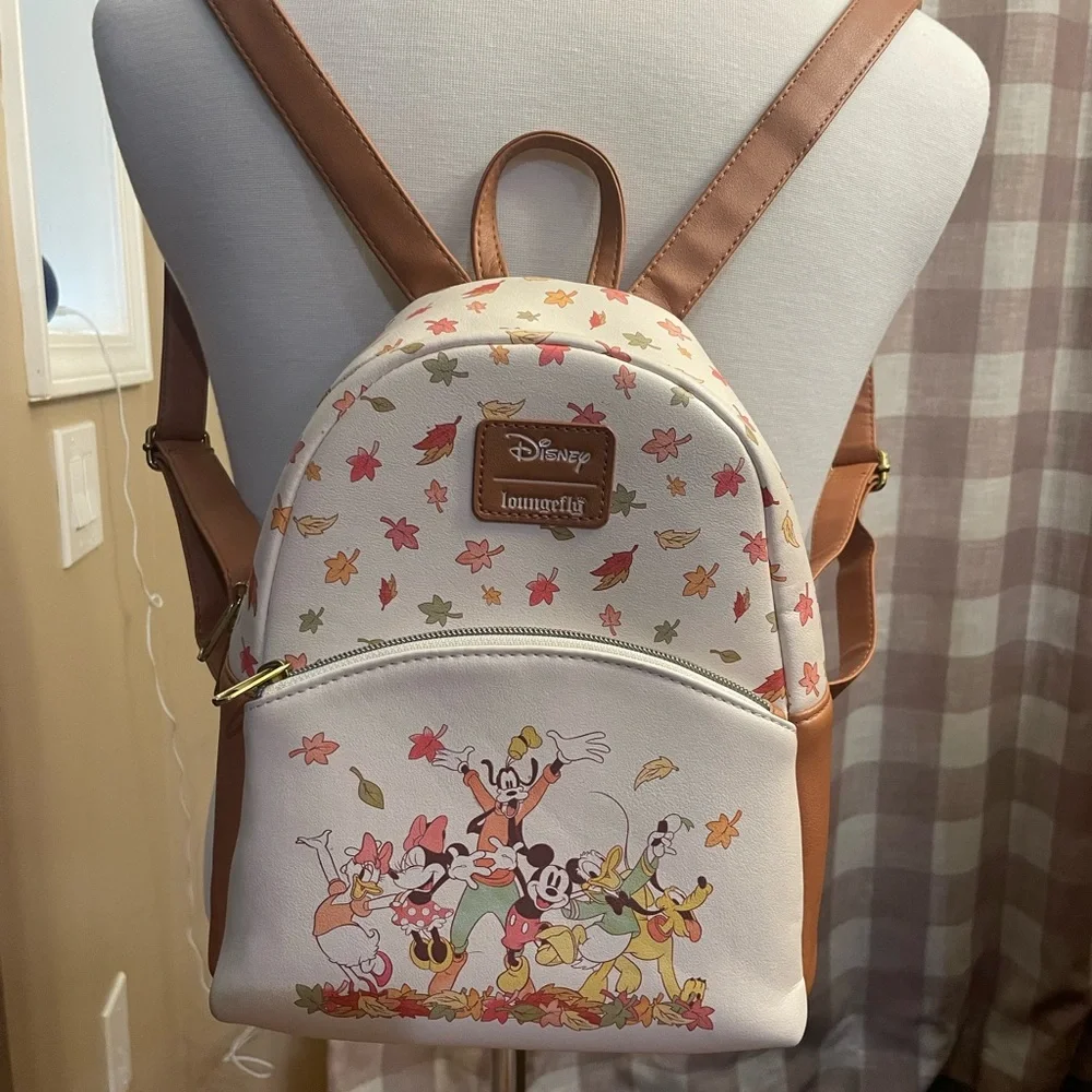 Loungefly Cream and Brown Disney Mini Backpack Mickey Minnie and friends - Picture 2 of 10
